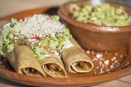 Fried Chicken Tacos served with guacamole